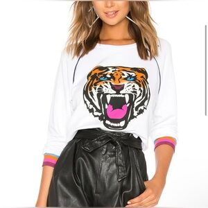 Lauren Moshi Tiger Rainbow Lightweight Sweatshirt Women S White Lina Varsity Top